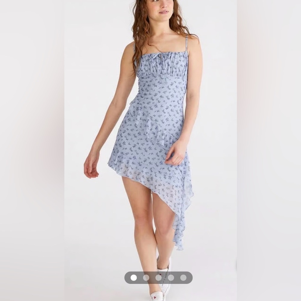 Aeropostale Blue Floral Butterfly assymetrical square neck bodycon dress size S